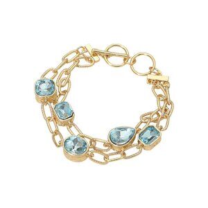 Tigerstars Aqua Faceted Stone Cluster Link Metal Chain Bracelet